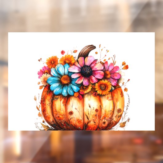 Waterverf Bloemen Herfst Pompoen Raamsticker (Vel 2)