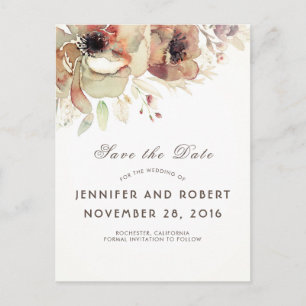  Waterverf Bloemen Herfst Save the Date Aankondigingskaart
