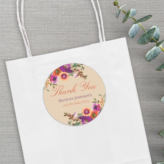 Waterverf Bloemen Herfst Verjaardag Dank u Ronde Sticker