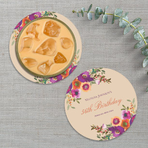 Waterverf Bloemen Herfst Verjaardagsfeest Ronde Kartonnen Onderzetter