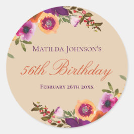 Waterverf Bloemen Herfst Verjaardagsfeest Ronde Sticker