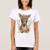 Waterverf Bloemen Herten Schattige T-shirt (Voorkant)