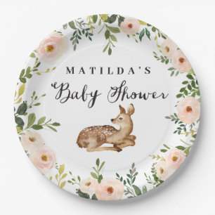 Waterverf Bloemen Herten Woodland baby shower Part Papieren Bordje