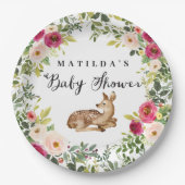Waterverf Bloemen Herten Woodland baby shower Part Papieren Bordje (Voorkant)