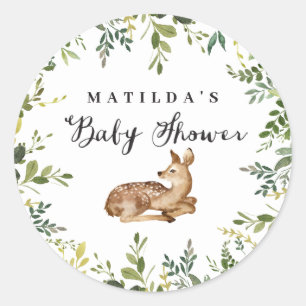 Waterverf Bloemen Herten Woodland baby shower Part Ronde Sticker