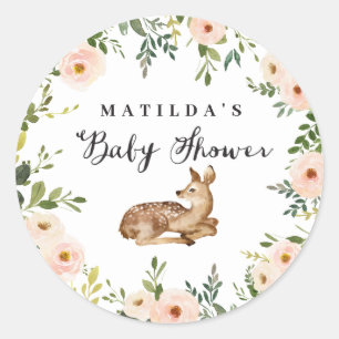 Waterverf Bloemen Herten Woodland baby shower Part Ronde Sticker