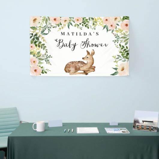 Waterverf Bloemen Herten Woodland baby shower Part Spandoek (Beurs)