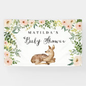 Waterverf Bloemen Herten Woodland baby shower Part Spandoek (Horizontaal)