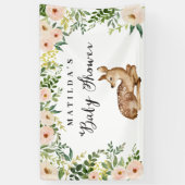 Waterverf Bloemen Herten Woodland baby shower Part Spandoek (Verticaal)