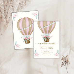 Waterverf Bloemen Hete Luchtballon Baby shower Kaart
