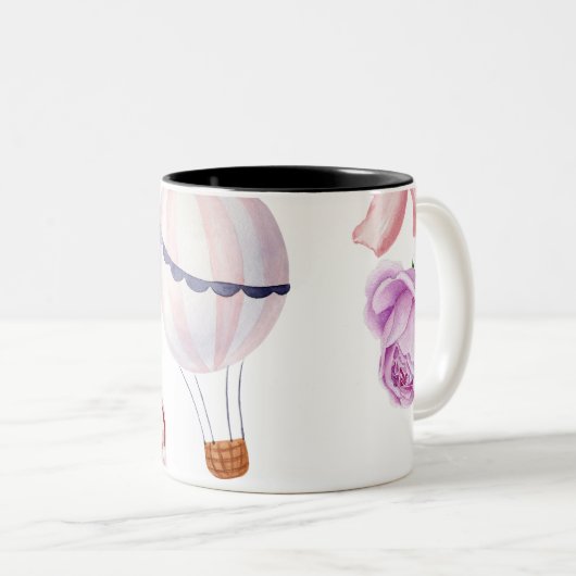 Waterverf Bloemen Hete Luchtballon Reizen Tweekleurige Koffiemok (Voorkant rechts)