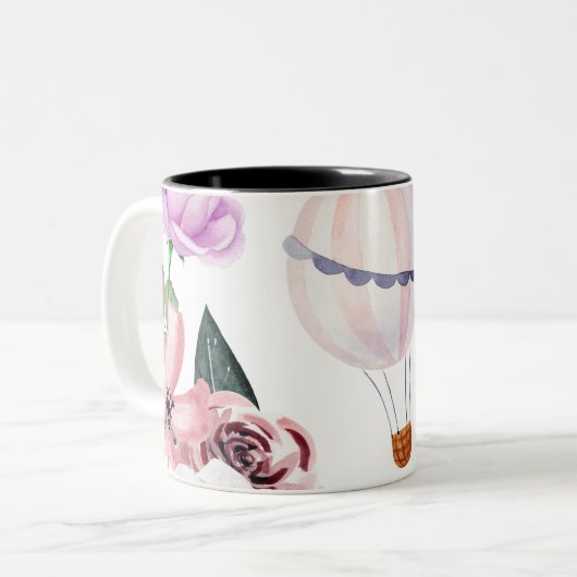 Waterverf Bloemen Hete Luchtballon Reizen Tweekleurige Koffiemok (Voorkant links)