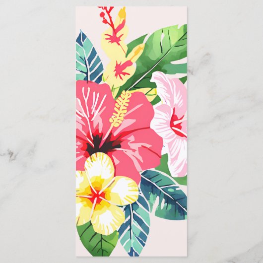 Waterverf Bloemen Hibiscus Tropische Blush Bruilof Menu (Achterkant)