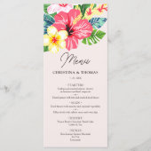 Waterverf Bloemen Hibiscus Tropische Blush Bruilof Menu (Voorkant)