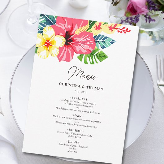 Waterverf Bloemen Hibiscus Tropische bruiloft Menu