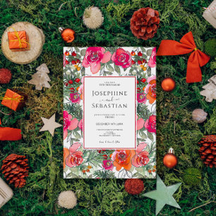 Waterverf Bloemen Holly Berries Kerstbruiloft Kaart