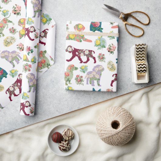  Waterverf bloemen & honden Patroon Cadeaupapier (Crafts)