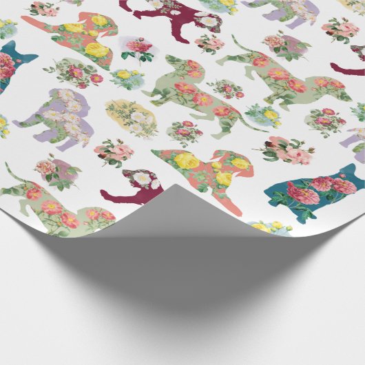  Waterverf bloemen & honden Patroon Cadeaupapier (Hoek)