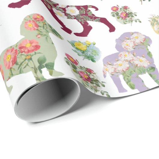  Waterverf bloemen & honden Patroon Cadeaupapier (Rol Hoek)
