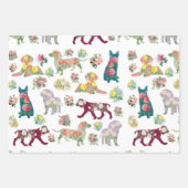  Waterverf bloemen & honden Patroon Inpakpapier Vel (Voorkant)