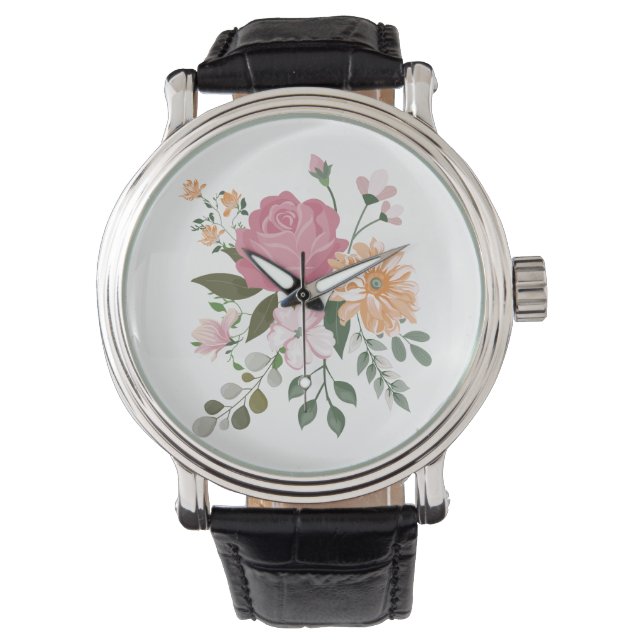 Waterverf bloemen horloge (Voorkant)