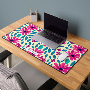 Waterverf Bloemen Hot Pink & Blue Pattern Bureaumat