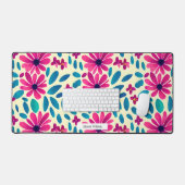 Waterverf Bloemen Hot Pink & Blue Pattern Bureaumat (Keyboard & Muis)
