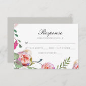 Waterverf Bloemen Huwelijk RSVP Kaart in Grijs (Voorkant / Achterkant)