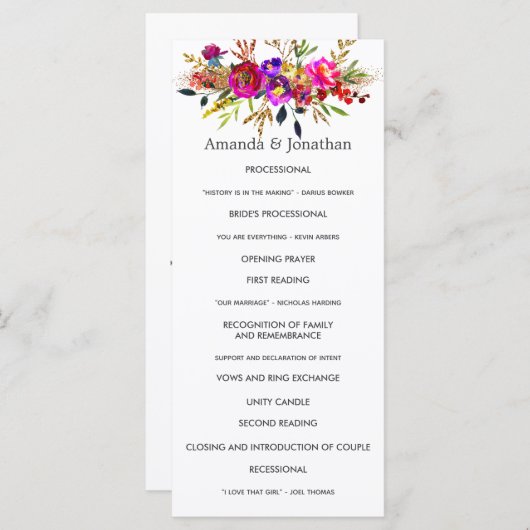 Waterverf Bloemen Huwelijksprogramma Programmakaart (Voorkant / Achterkant)