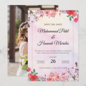 Waterverf Bloemen Huwelijksuitnodiging Elegant Kaart (Voorkant / Achterkant)