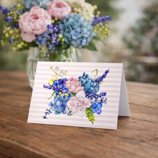 Waterverf Bloemen Hydrangea Pioenrozen Kaart