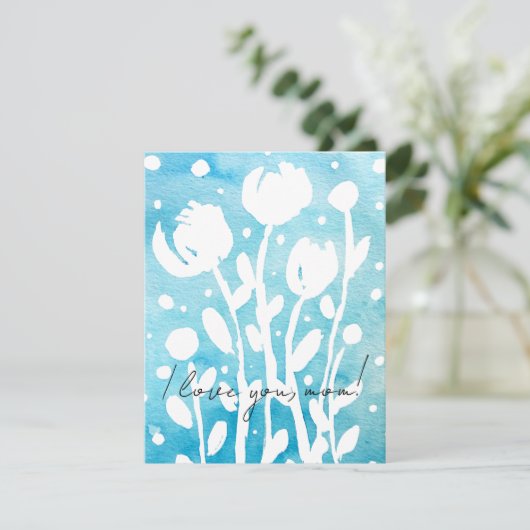 Waterverf bloemen Ik hou van je moeder Feestdagenkaart (Staand voorkant)