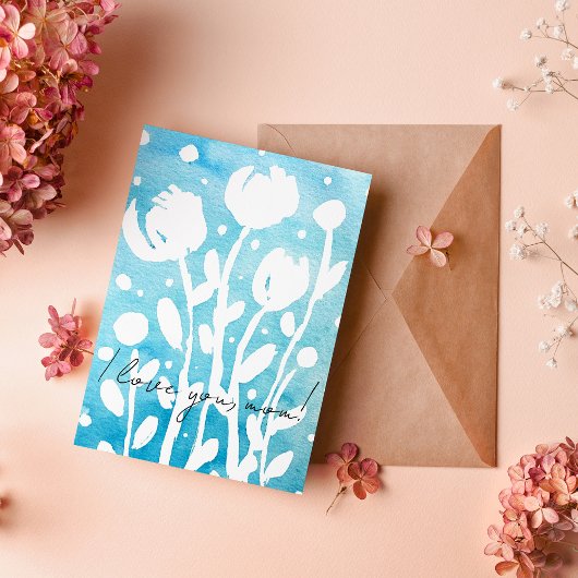 Waterverf bloemen Ik hou van je moeder Feestdagenkaart
