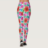 Waterverf Bloemen in Blauwgroen, rood en roze Leggings (Achterkant)