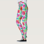 Waterverf Bloemen in Blauwgroen, rood en roze Leggings (Links)