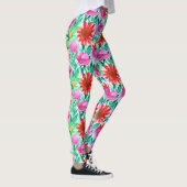 Waterverf Bloemen in Blauwgroen, rood en roze Leggings (Rechts)