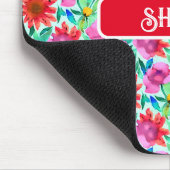 Waterverf Bloemen in Blauwgroen, rood en roze Muismat (Hoek)