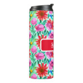 Waterverf Bloemen in Blauwgroen, rood en roze Thermosbeker (Gedraaid links)