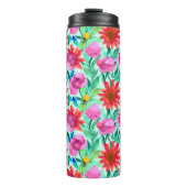 Waterverf Bloemen in Blauwgroen, rood en roze Thermosbeker (Voorkant)