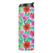 Waterverf Bloemen in Blauwgroen, rood en roze Thermosbeker (Gedraaid links)