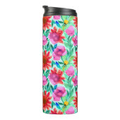 Waterverf Bloemen in Blauwgroen, rood en roze Thermosbeker (Geroteerd rechts)