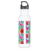 Waterverf Bloemen in Blauwgroen, rood en roze Waterfles (Achterkant)