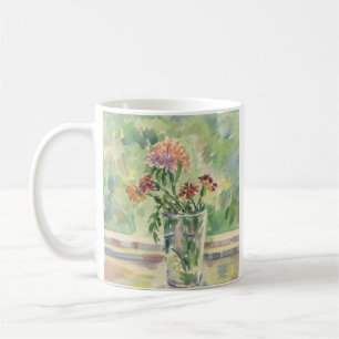 Waterverf bloemen in een glas, geen raam koffiemok