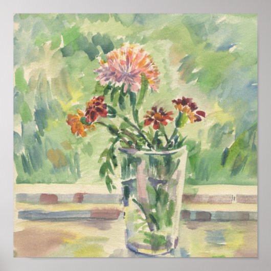 Waterverf bloemen in een glas, geen raam poster (Voorkant)