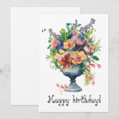  waterverf bloemen in een vaas feestdagenkaart (Voorkant / Achterkant)