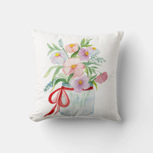 Waterverf bloemen in een vaas met rib kussen