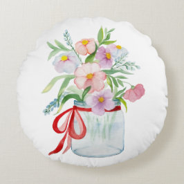 Waterverf bloemen in een vaas met rib rond kussen