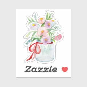 Waterverf bloemen in een vaas met rib sticker