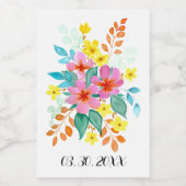 Waterverf bloemen in felle kleuren wijn etiket (Enkel label)