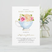 Waterverf bloemen in het Baby shower Teacup Kaart (Staand voorkant)
